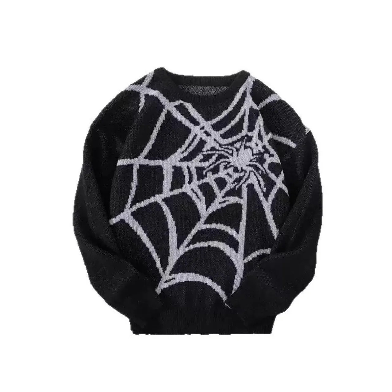 Men's loose fit modal and rabbit fur pullover sweater in black and gray colour