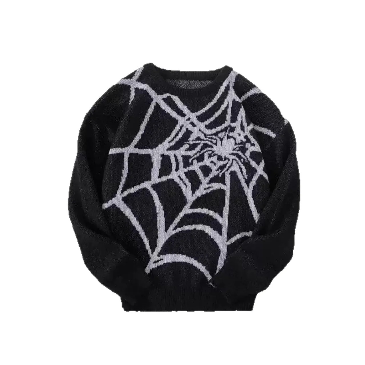 Men's loose fit modal and rabbit fur pullover sweater in black and gray colour