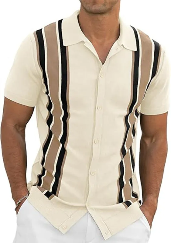 Men's summer short-sleeved cardigan shirt in polyester, available in six colours and sizes S to 6XL