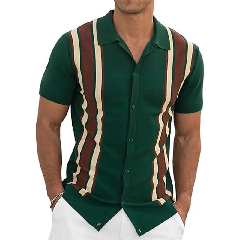 Men's summer short-sleeved cardigan shirt in polyester, available in six colours and sizes S to 6XL