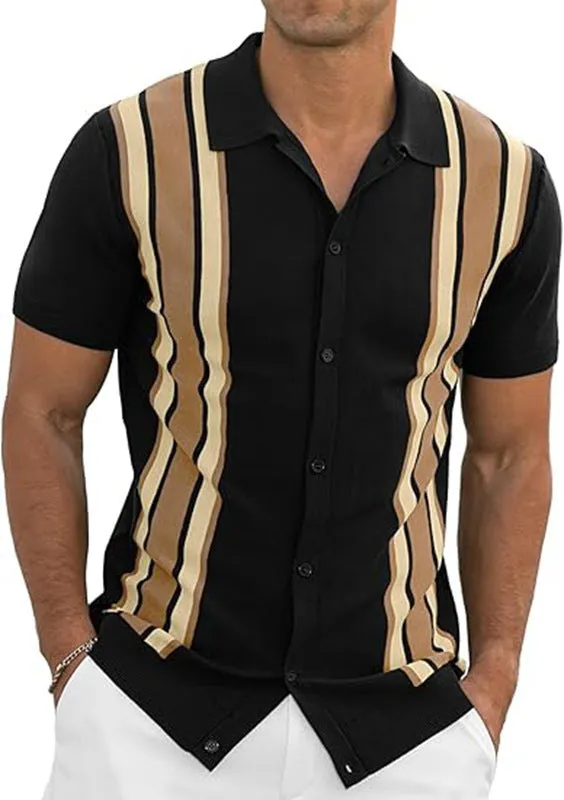 Men's summer short-sleeved cardigan shirt in polyester, available in six colours and sizes S to 6XL