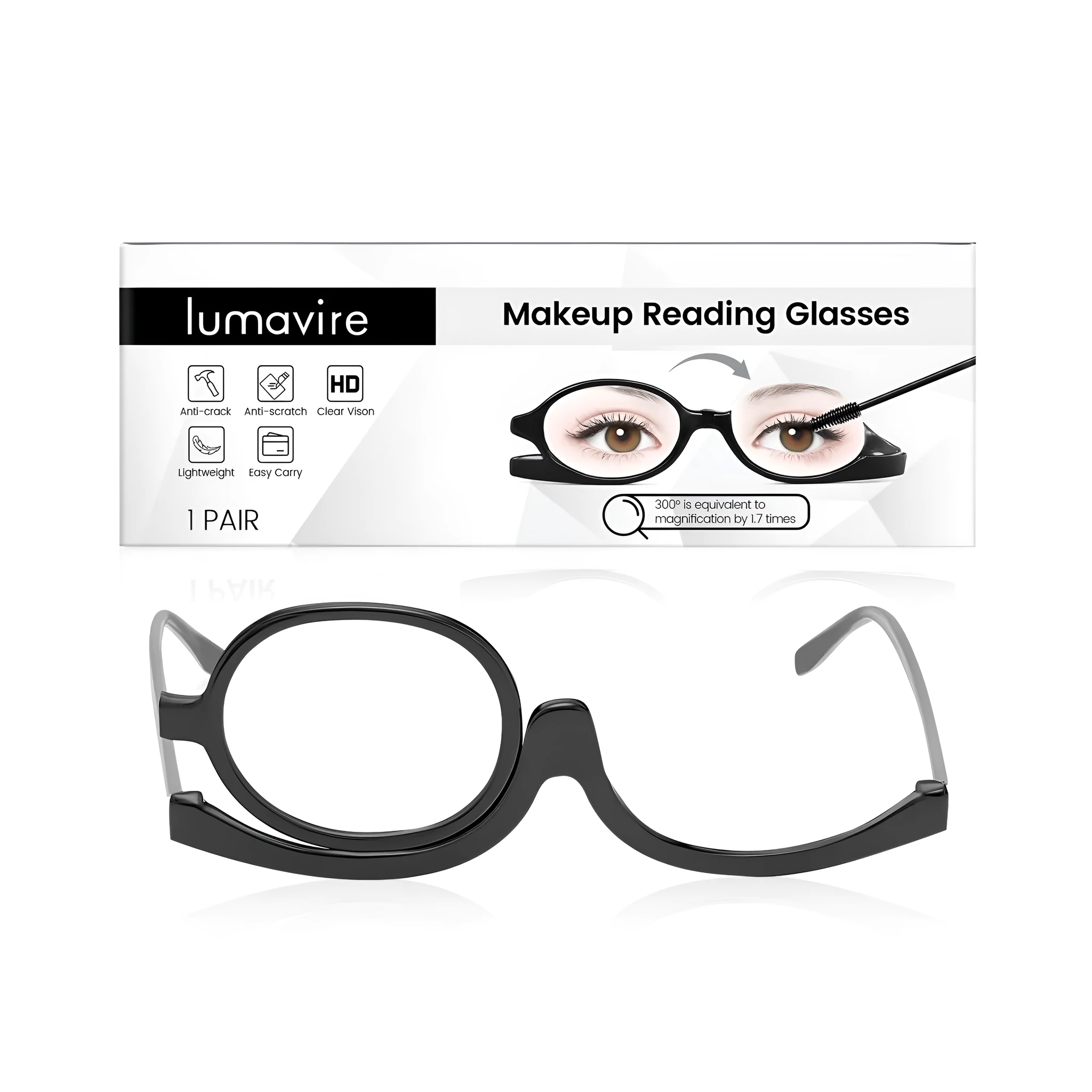 Makeup presbyopia reading glasses with PC frame and AC lenses for cosmetic application