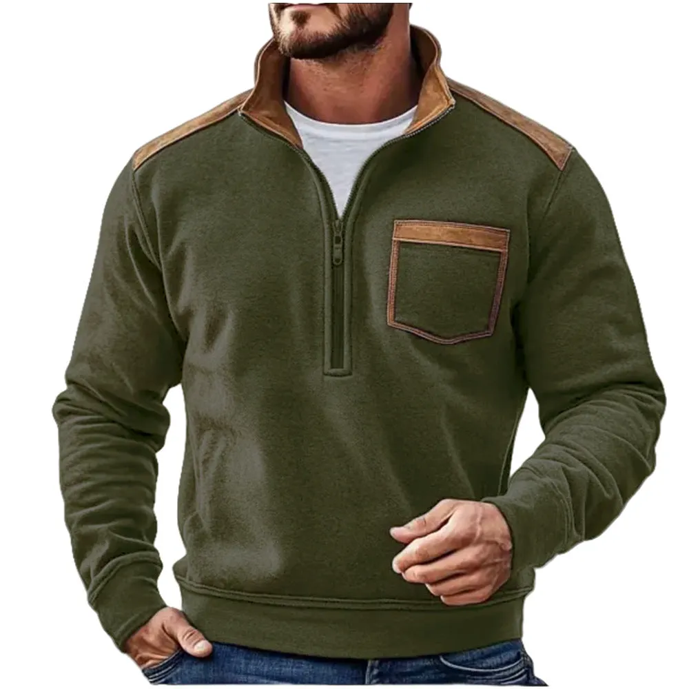 Men's zipper fleece sweater in gray 7129 colour, long sleeve pullover style