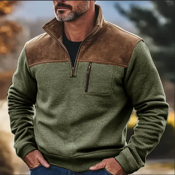 Men's zipper fleece sweater in gray 7129 colour, long sleeve pullover style