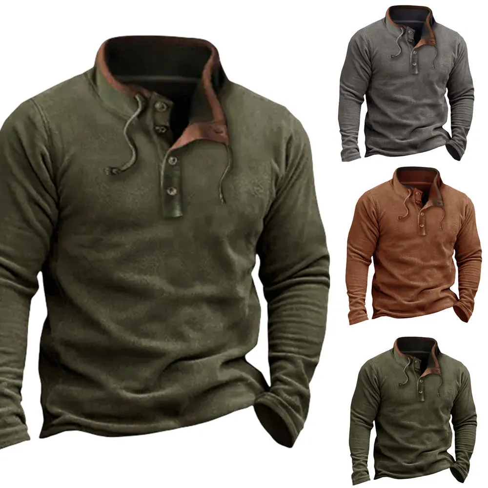 Men's zipper fleece sweater in gray 7129 colour, long sleeve pullover style