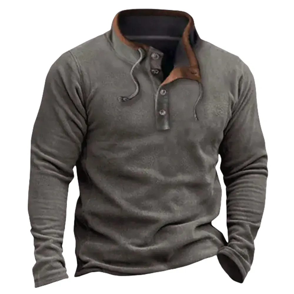 Men's zipper fleece sweater in gray 7129 colour, long sleeve pullover style