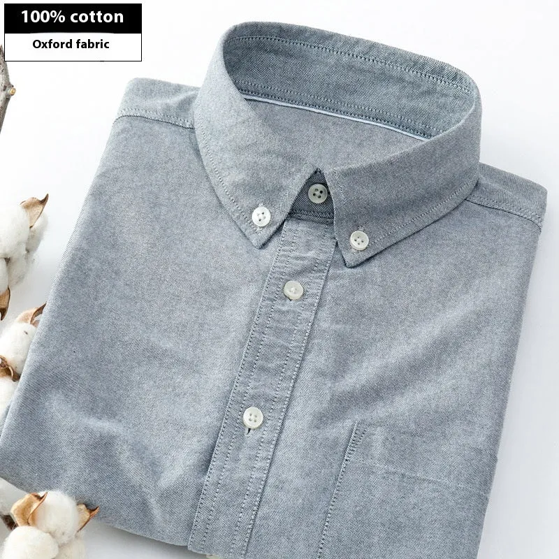 Men's autumn long-sleeved casual cotton Oxford shirt in Oxford blue with striped pattern, available in sizes M to 5XL