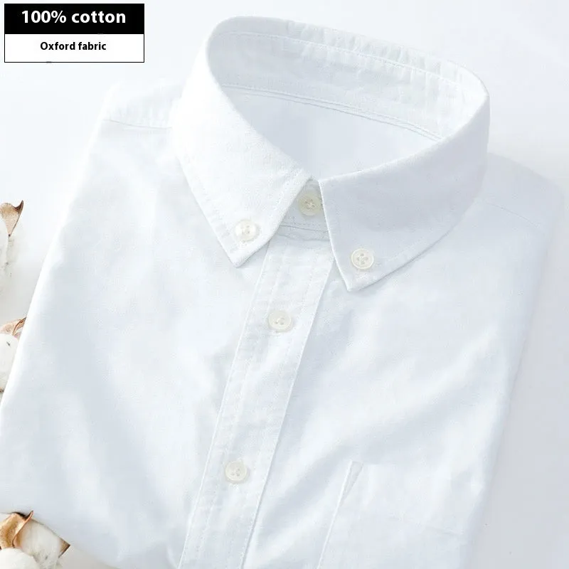 Men's autumn long-sleeved casual cotton Oxford shirt in Oxford blue with striped pattern, available in sizes M to 5XL