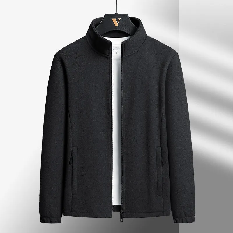 Men's grey Berber fleece coat with stand-up collar and zip pockets