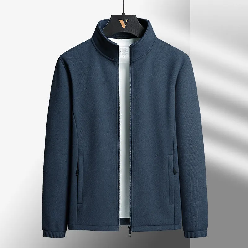 Men's grey Berber fleece coat with stand-up collar and zip pockets