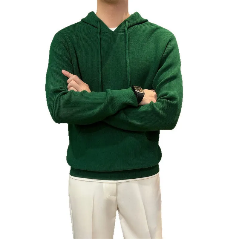 Lazy slightly loose all-matching knitted sweater in green polyester fibre long sleeves pullover