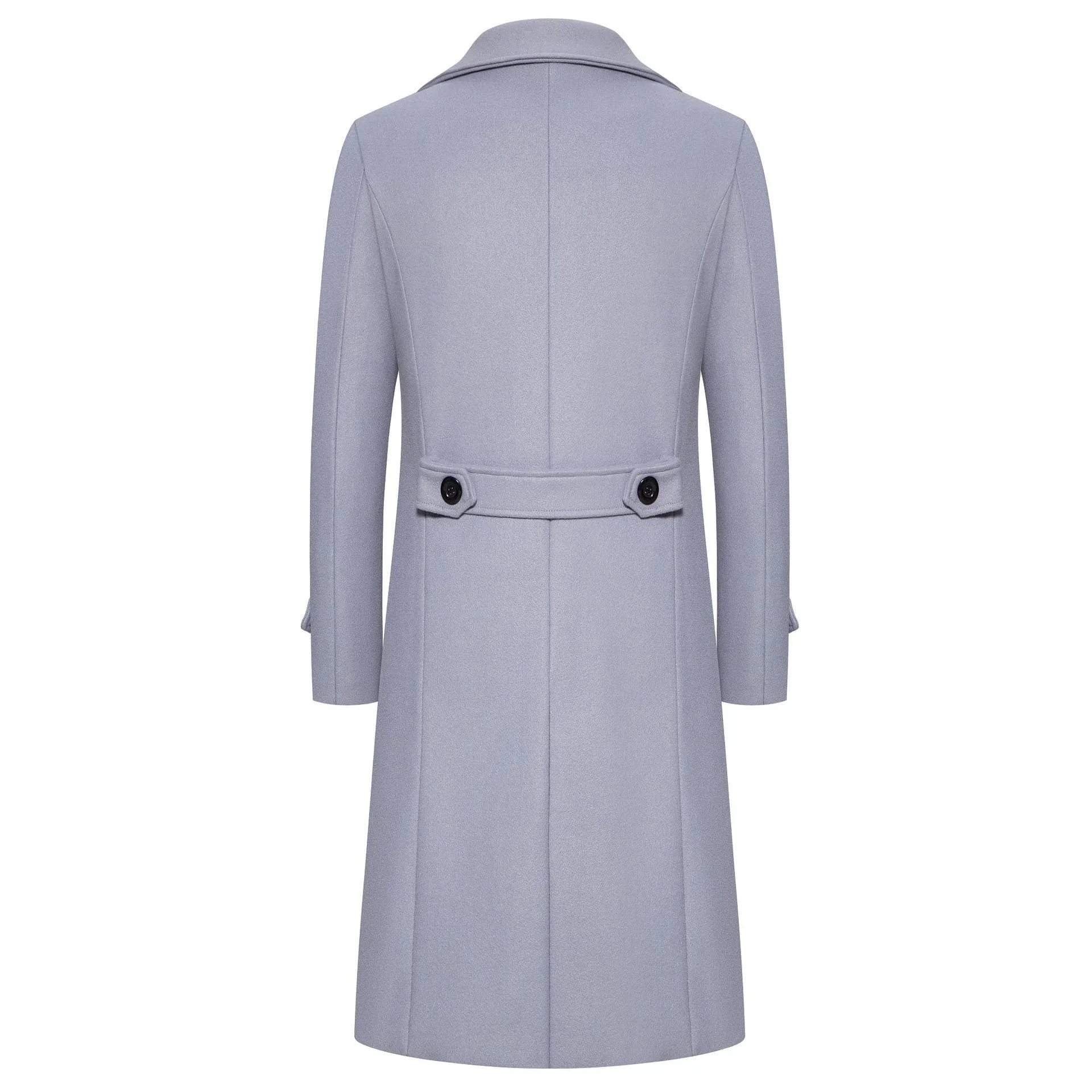 Men's long double breasted trench coat in khaki with side seam pockets, slim fit, cotton blend, sizes M to 5XL
