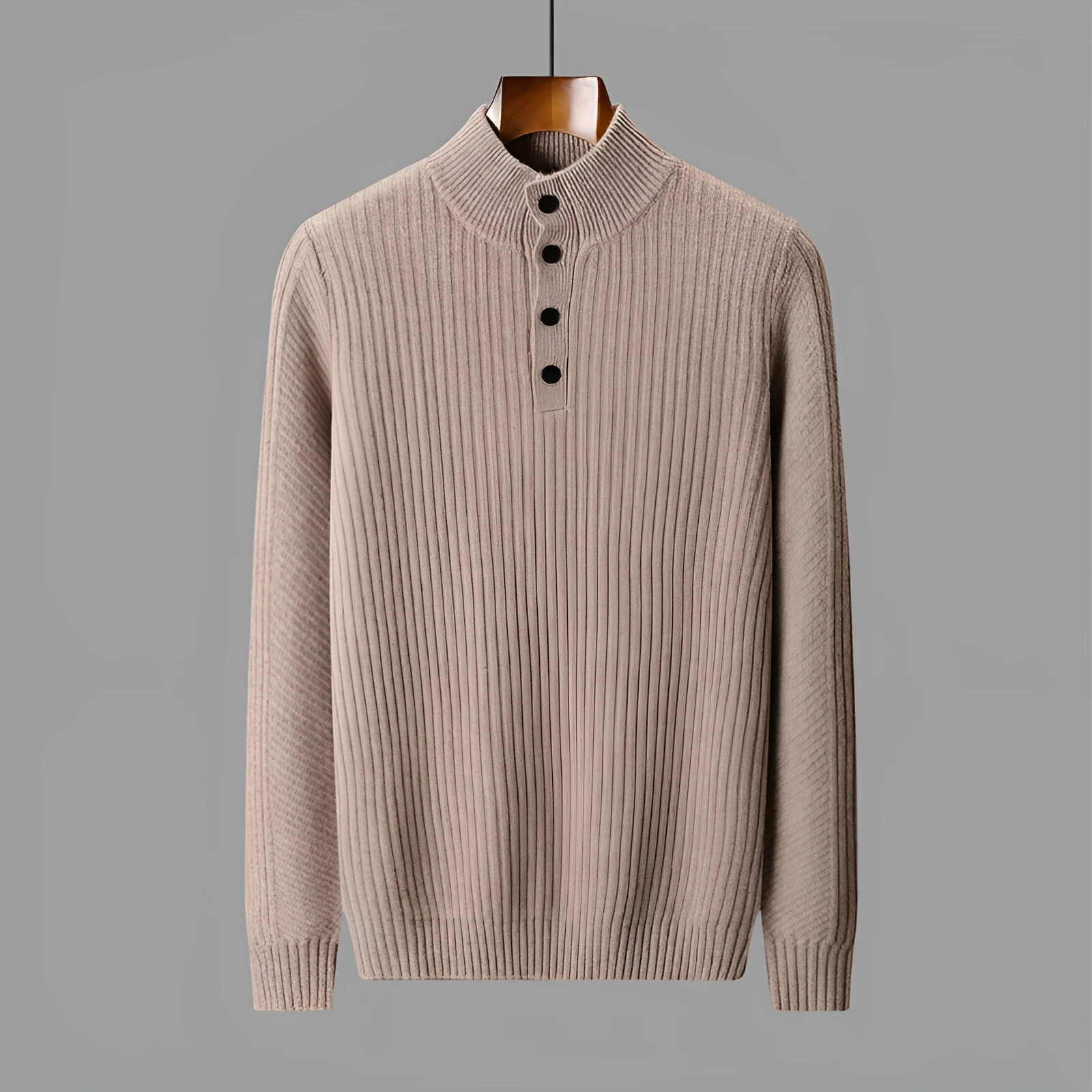 Men's half turtleneck button sweater pullover loose fit wool winter long sleeve