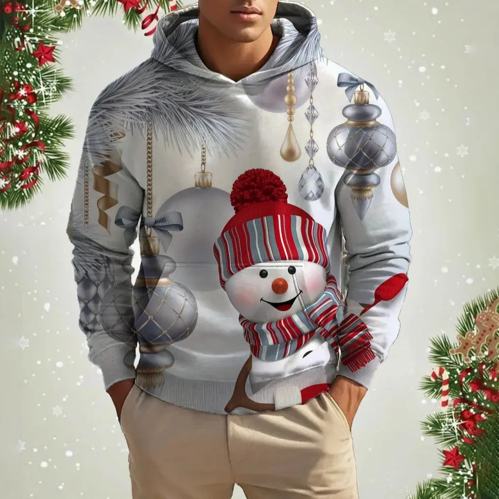 Men's Christmas reindeer 3D printed hoodie in red, front view, pullover style, polyester fibre fabric.