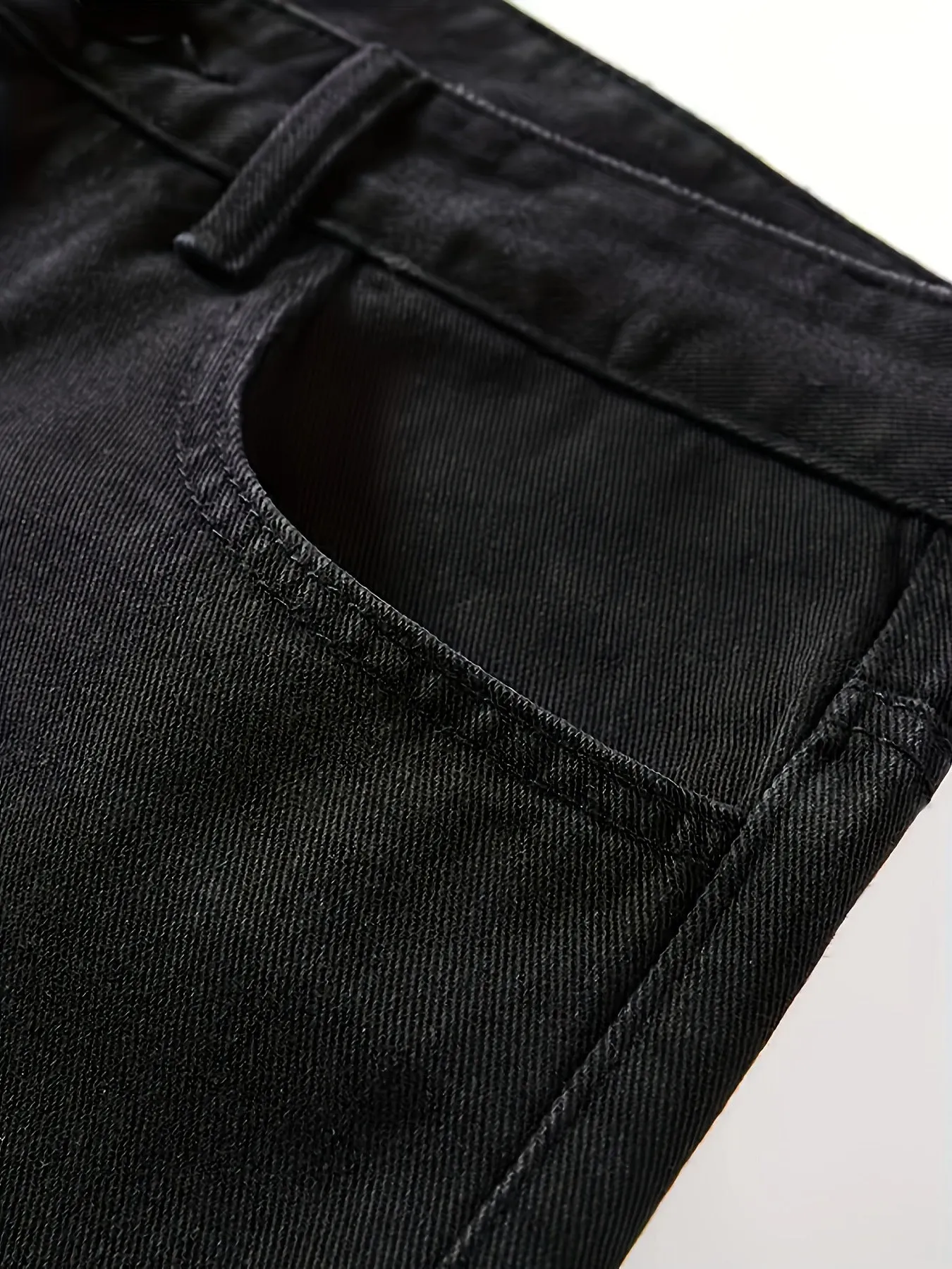 Men's black straight-leg cotton jeans mid-rise zip fly casual trousers front view