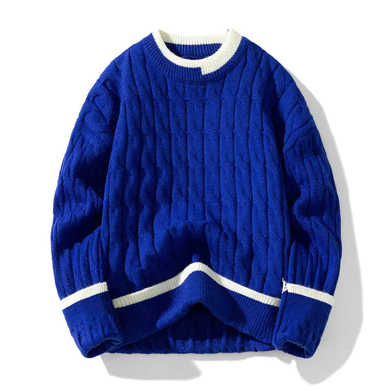 Men's loose fit two-piece modal acrylic sweater set in beige, shown as a pullover with long sleeves.