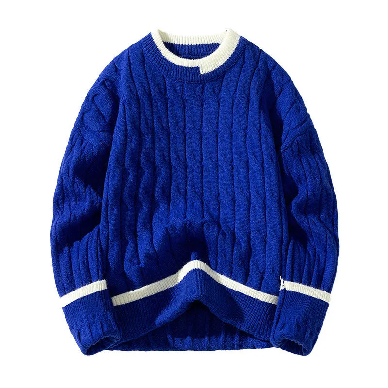 Men's loose fit two-piece modal acrylic sweater set in beige, shown as a pullover with long sleeves.