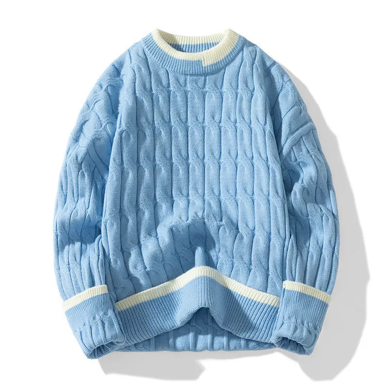 Men's loose fit two-piece modal acrylic sweater set in beige, shown as a pullover with long sleeves.