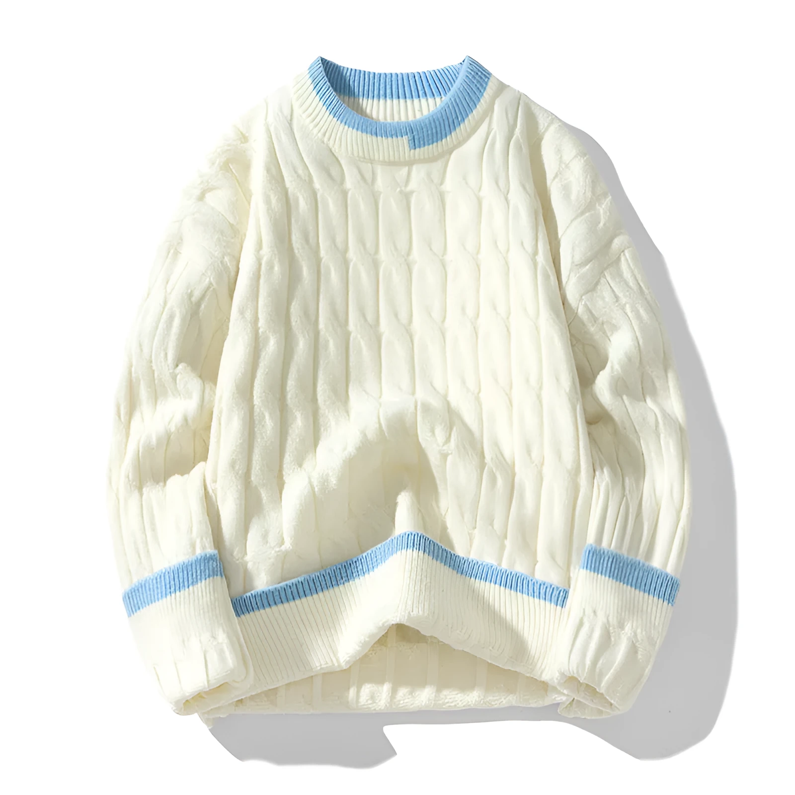 Men's loose fit two-piece modal acrylic sweater set in beige, shown as a pullover with long sleeves.