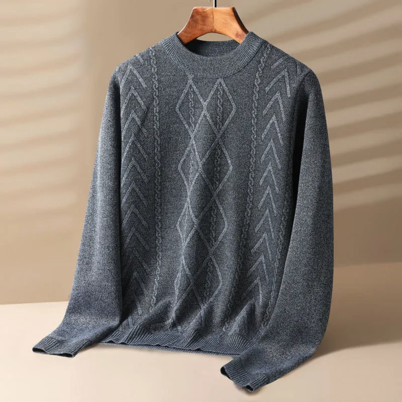 Men's round neck velvet thickening winter pullover in dark gray