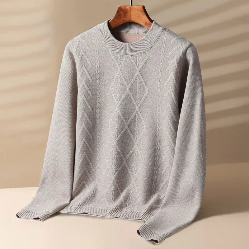 Men's round neck velvet thickening winter pullover in dark gray