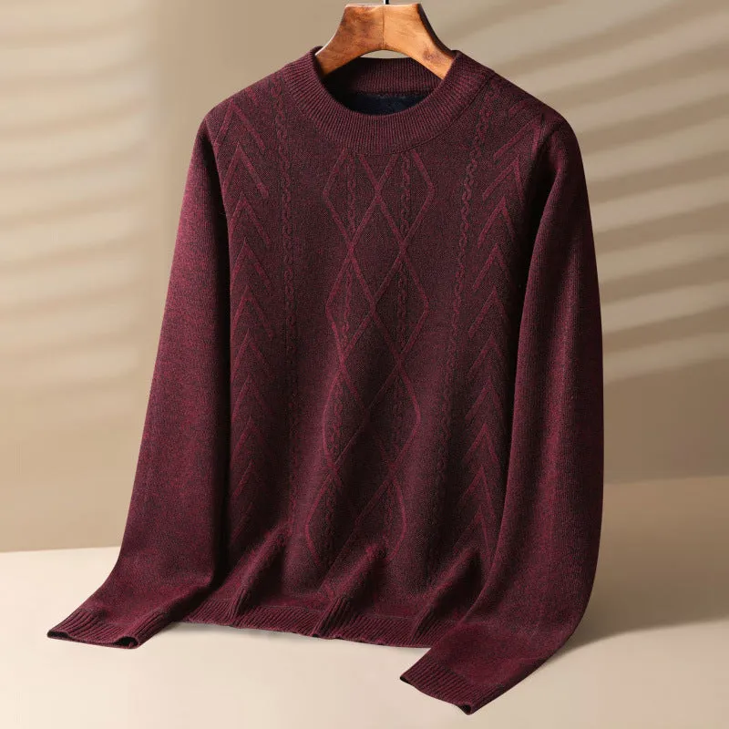 Men's round neck velvet thickening winter pullover in dark gray