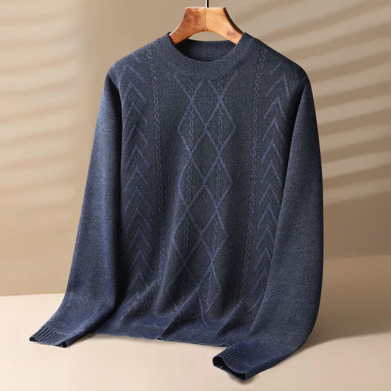 Men's round neck velvet thickening winter pullover in dark gray