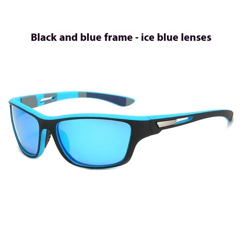 Men's polarised cycling sunglasses with full black frame and grey lens for outdoor sports
