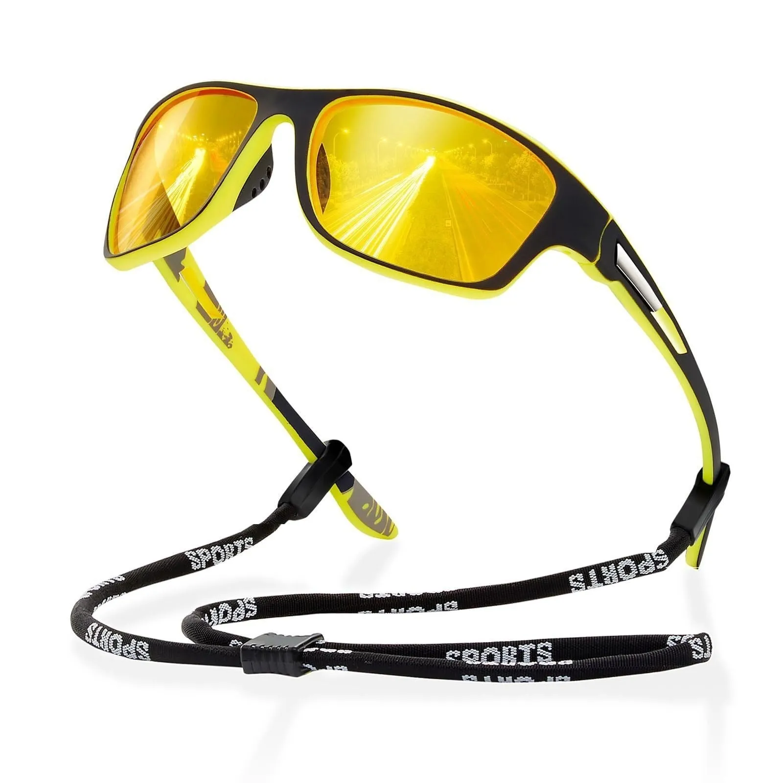 Men's polarised cycling sunglasses with full black frame and grey lens for outdoor sports
