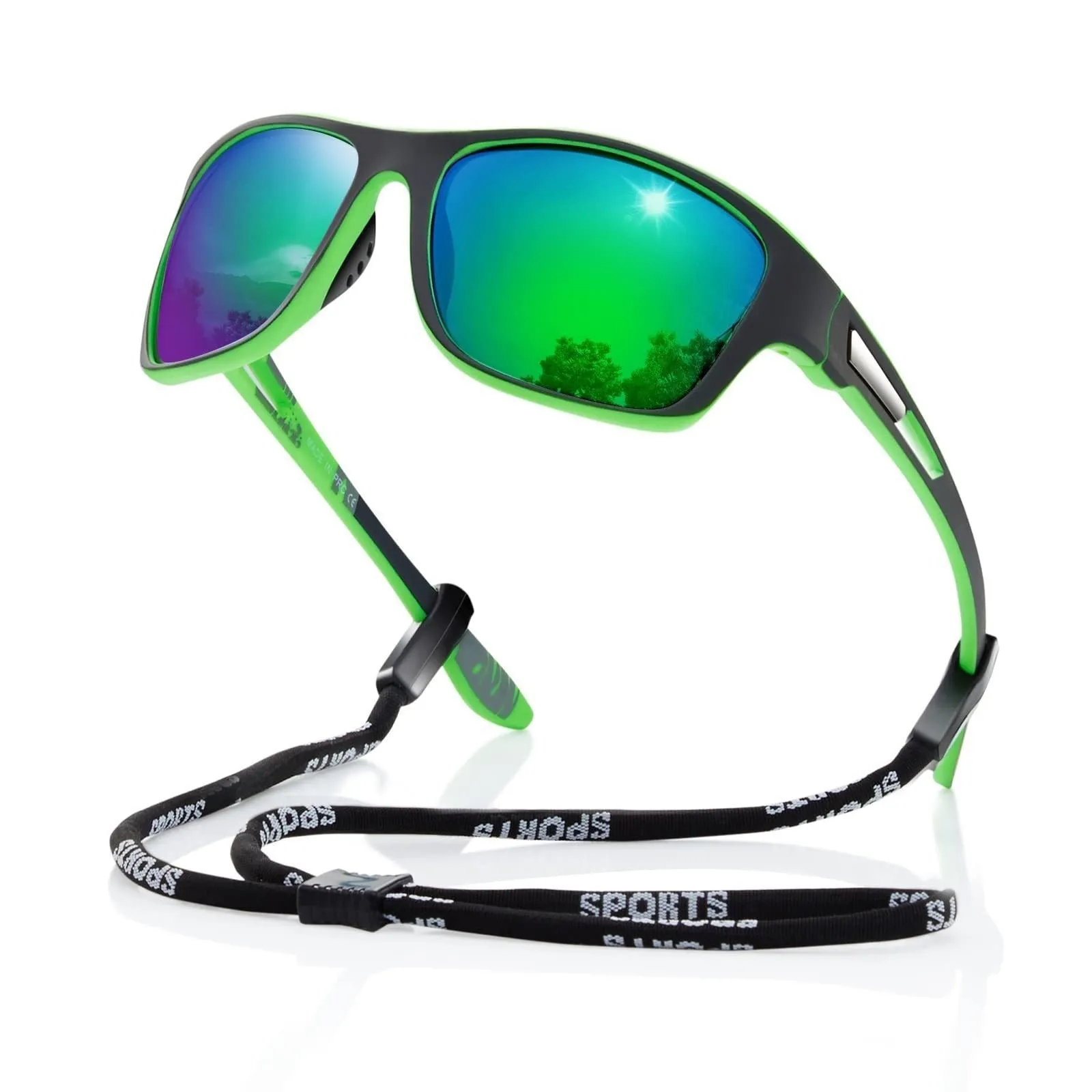 Men's polarised cycling sunglasses with full black frame and grey lens for outdoor sports