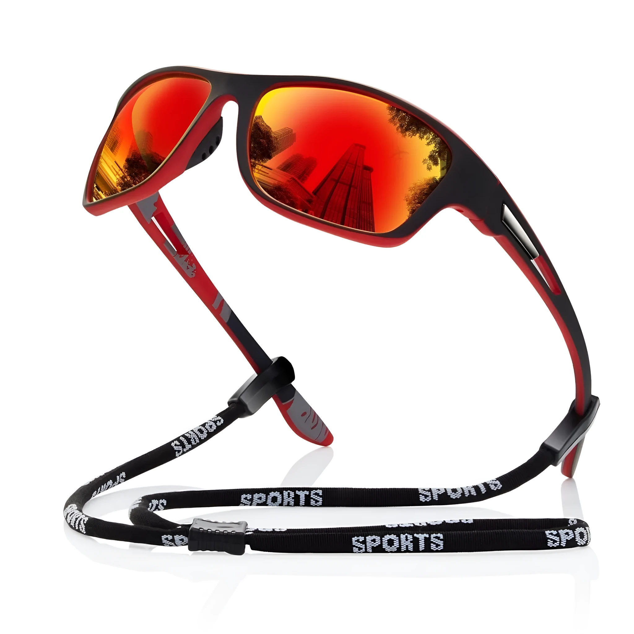 Men's polarised cycling sunglasses with full black frame and grey lens for outdoor sports