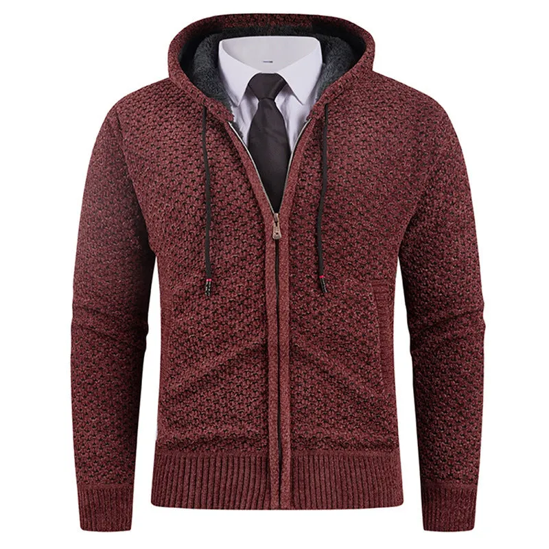Men's hooded fleece lined sweater with pineapple pin in beige, shown front view on model, available in sizes M to 4XL