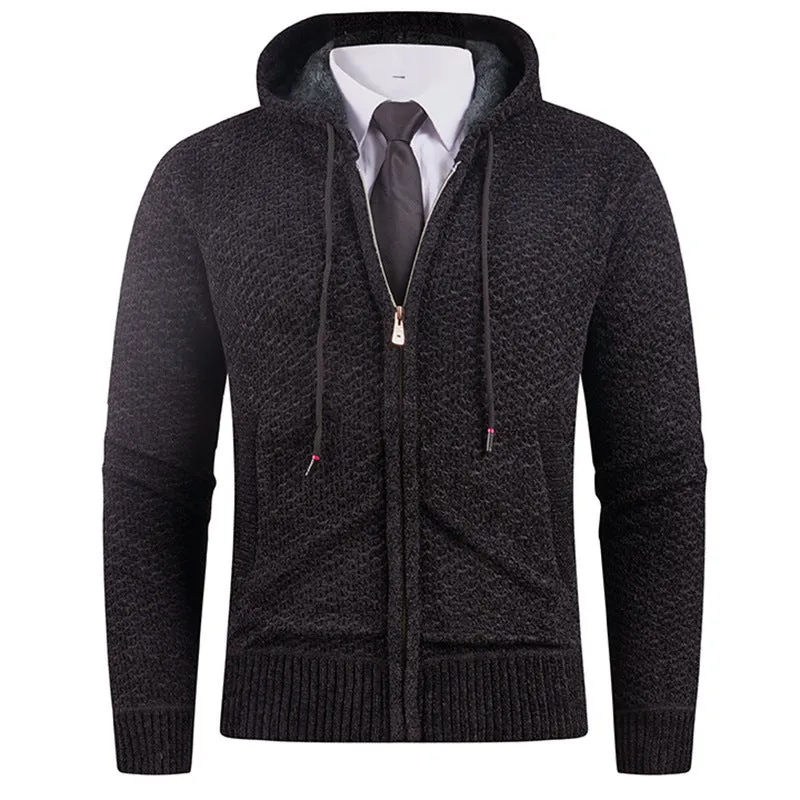 Men's hooded fleece lined sweater with pineapple pin in beige, shown front view on model, available in sizes M to 4XL