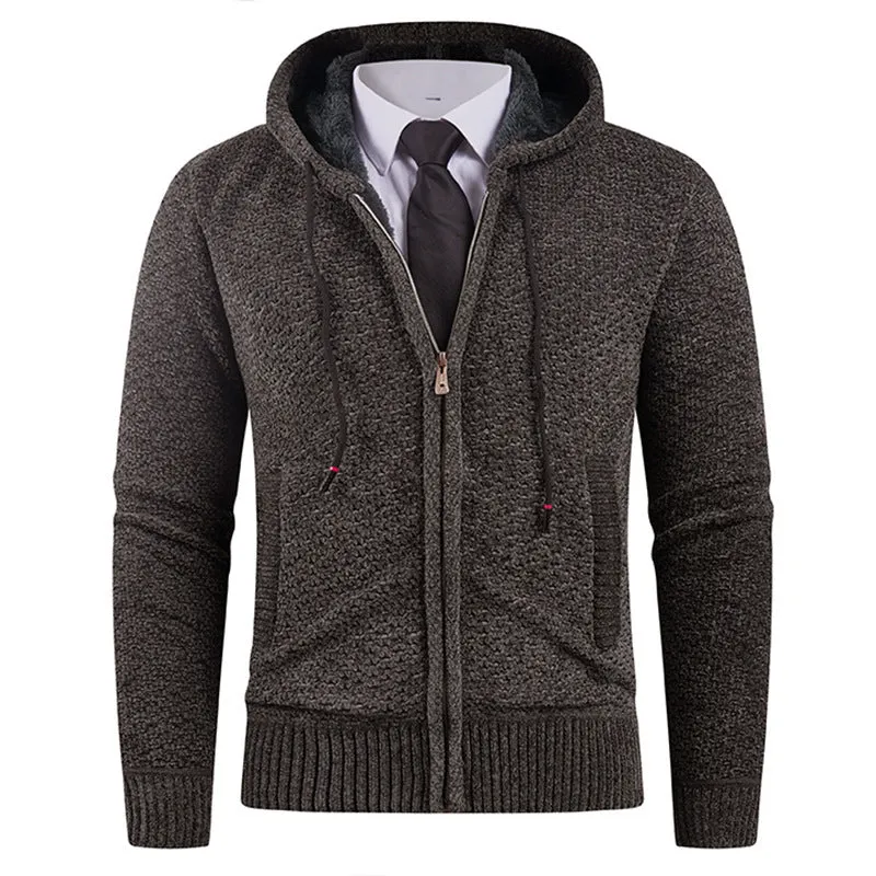 Men's hooded fleece lined sweater with pineapple pin in beige, shown front view on model, available in sizes M to 4XL