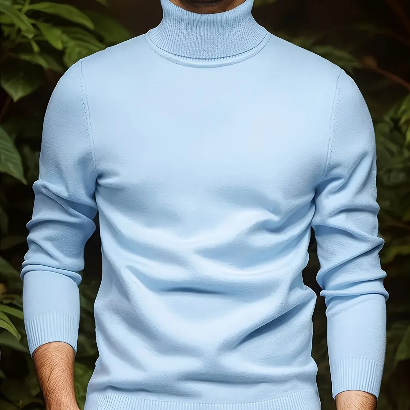 Men's solid colour soft viscose turtleneck sweater in black, front view