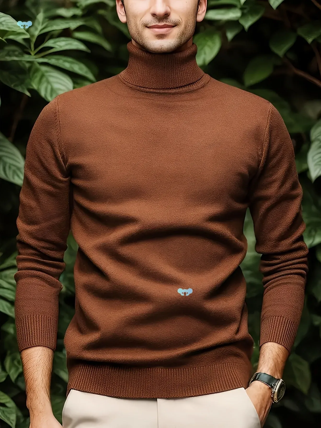 Men's solid colour soft viscose turtleneck sweater in black, front view