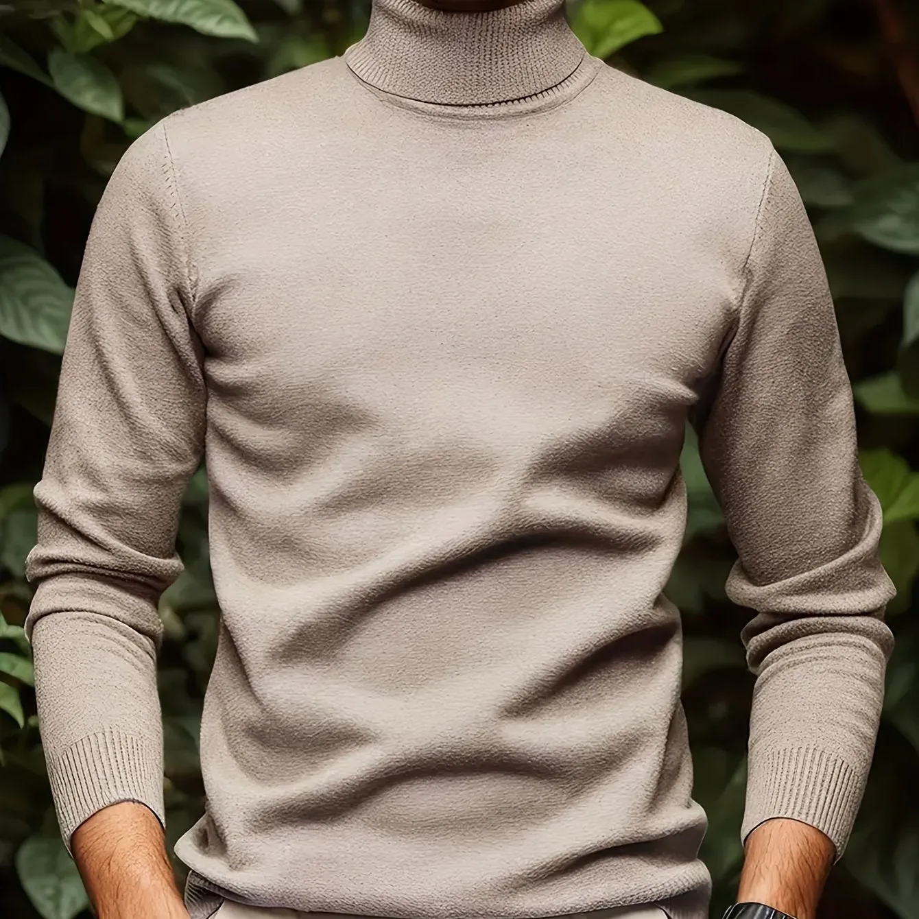 Men's solid colour soft viscose turtleneck sweater in black, front view