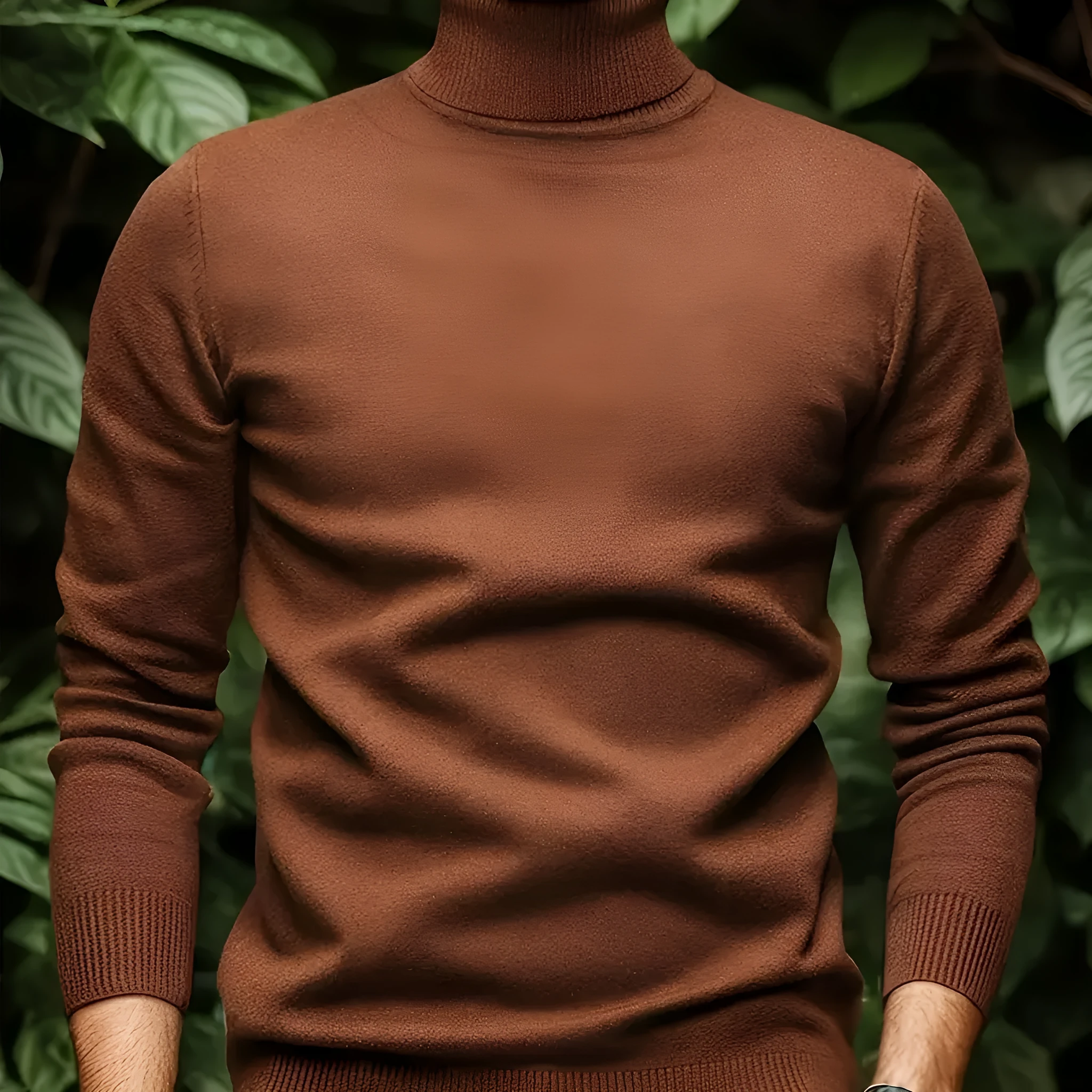 Men's solid colour soft viscose turtleneck sweater in black, front view