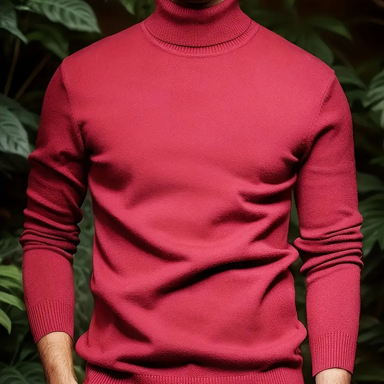 Men's solid colour soft viscose turtleneck sweater in black, front view