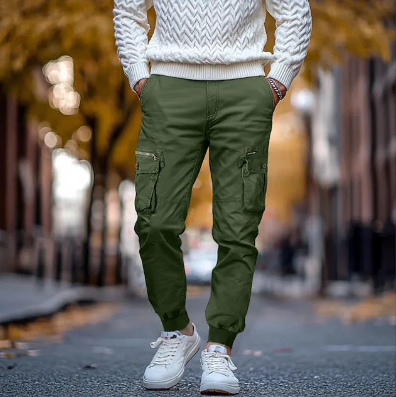 Men's oversized cotton trousers in brown, loose waist with drawstring, tapered leg, sizes 29-40