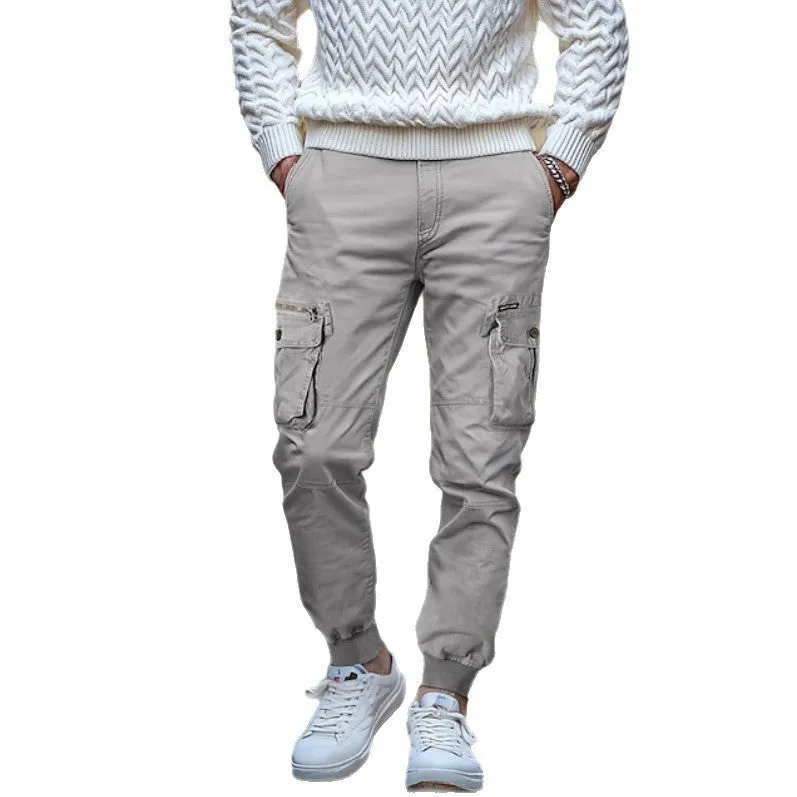 Men's oversized cotton trousers in brown, loose waist with drawstring, tapered leg, sizes 29-40