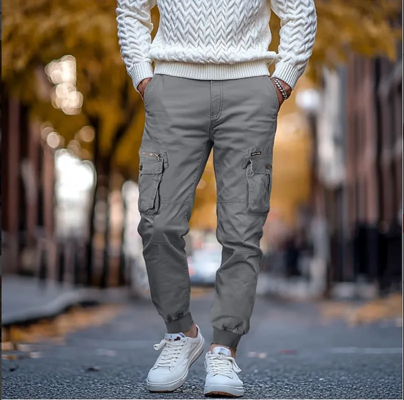 Men's oversized cotton trousers in brown, loose waist with drawstring, tapered leg, sizes 29-40