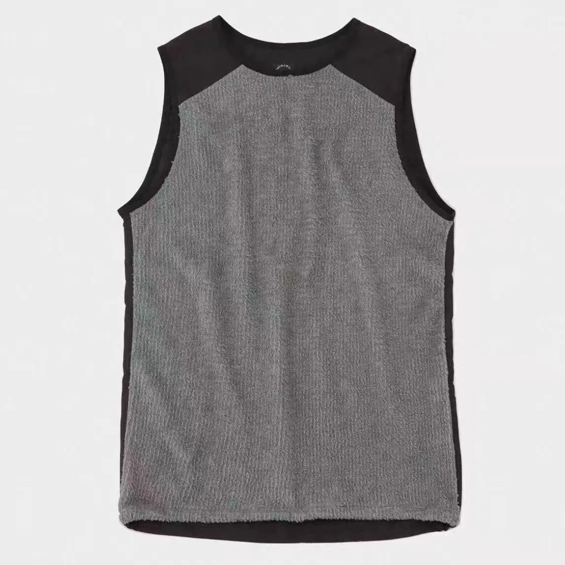 Men's lightweight fleece lined thermal vest in solid colour, black, loose fit cotton gilet