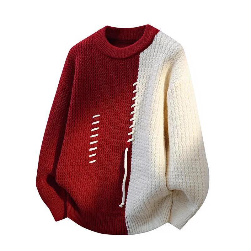 Men's fashion round neck sweater pullover in black, coffee, gray, and red colors, loose fit, thickened thermal polyester fibre, sizes M to 4XL