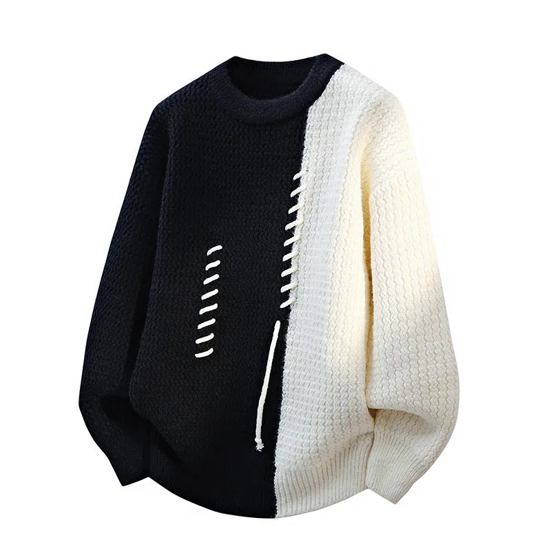Men's fashion round neck sweater pullover in black, coffee, gray, and red colors, loose fit, thickened thermal polyester fibre, sizes M to 4XL