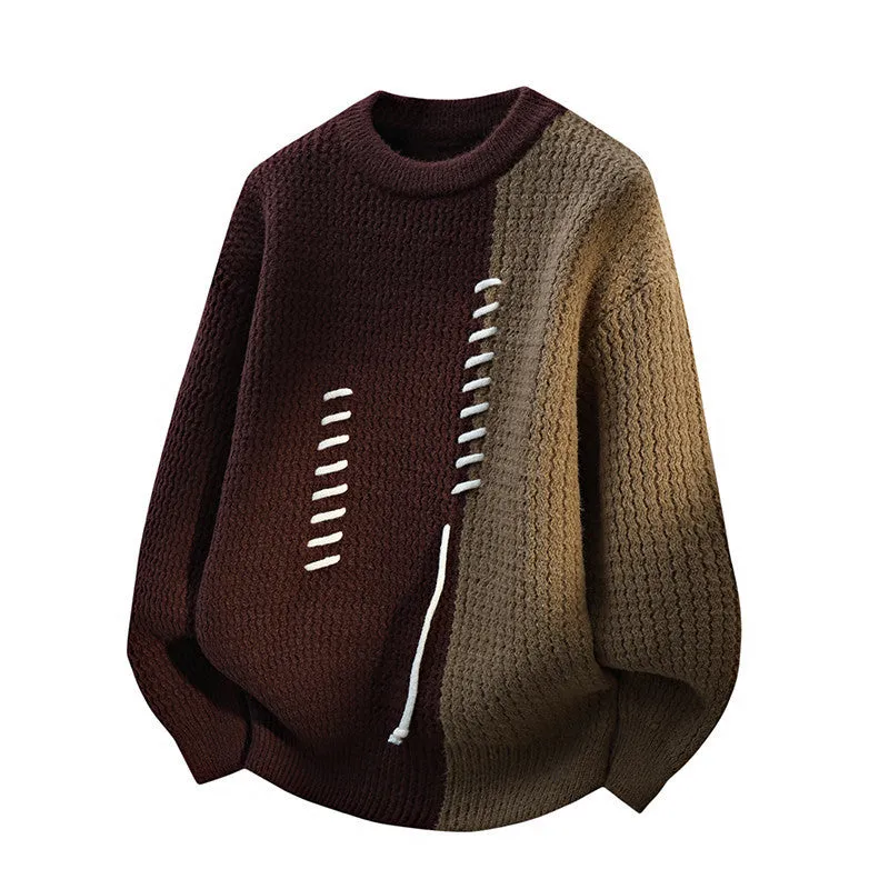 Men's fashion round neck sweater pullover in black, coffee, gray, and red colors, loose fit, thickened thermal polyester fibre, sizes M to 4XL