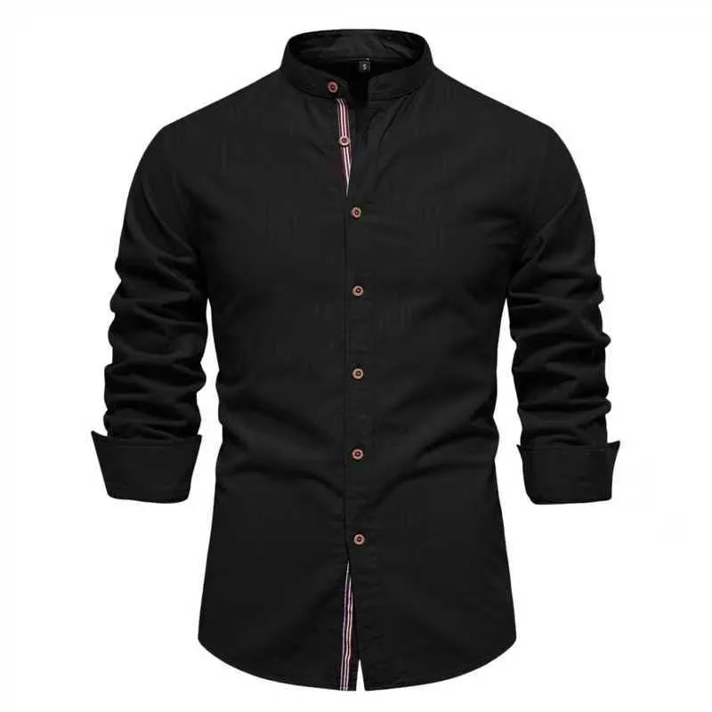 Men's solid colour linen blend long sleeve shirt in ivory white, front view, with non-iron finish