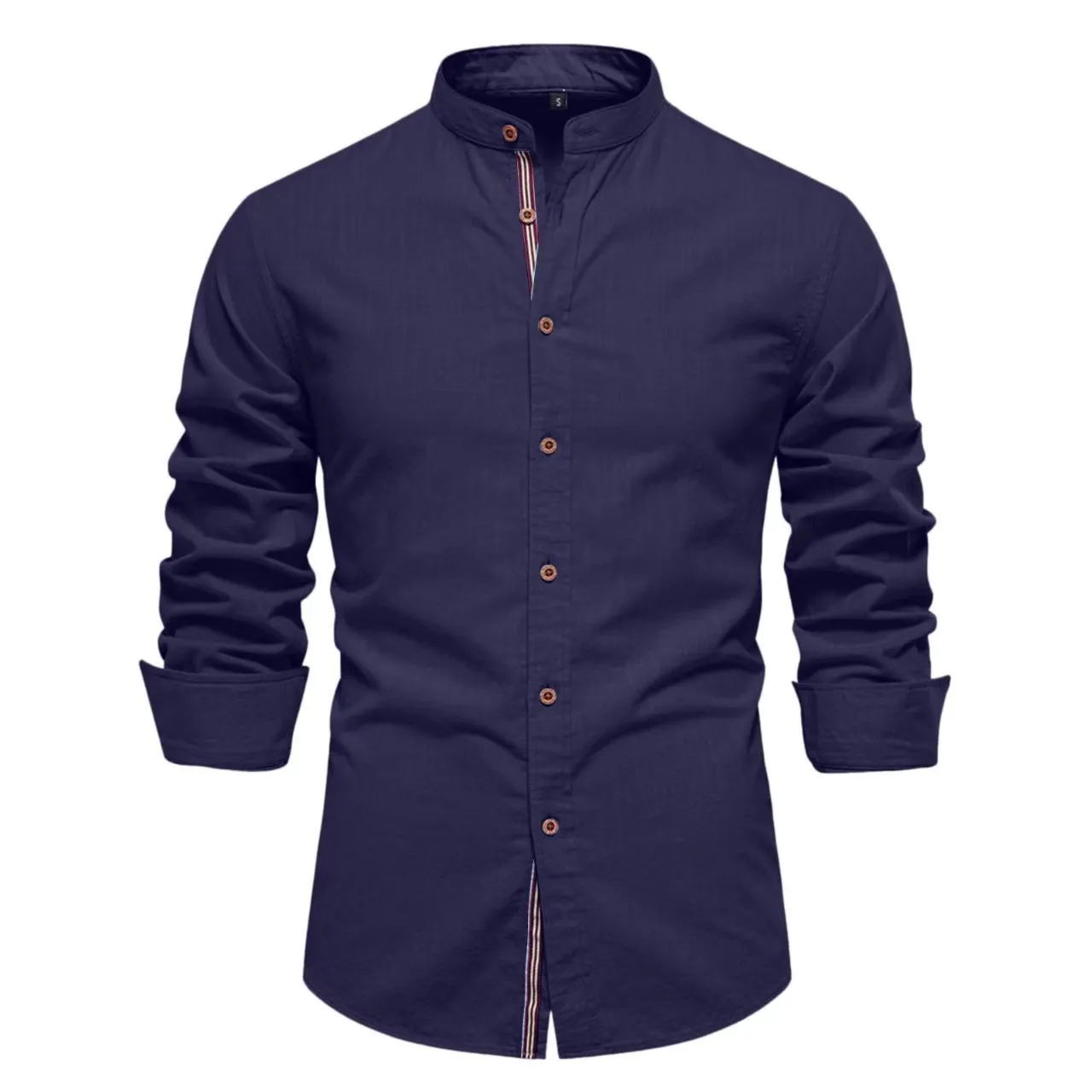 Men's solid colour linen blend long sleeve shirt in ivory white, front view, with non-iron finish