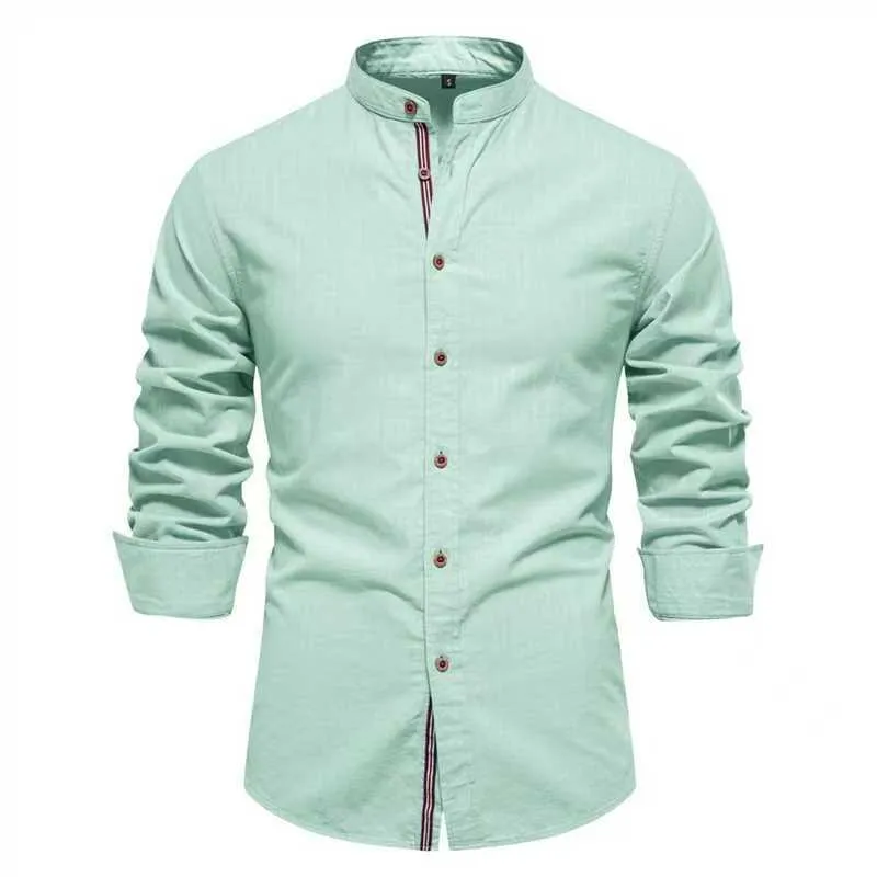 Men's solid colour linen blend long sleeve shirt in ivory white, front view, with non-iron finish