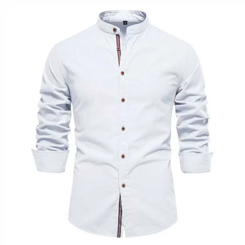 Men's solid colour linen blend long sleeve shirt in ivory white, front view, with non-iron finish